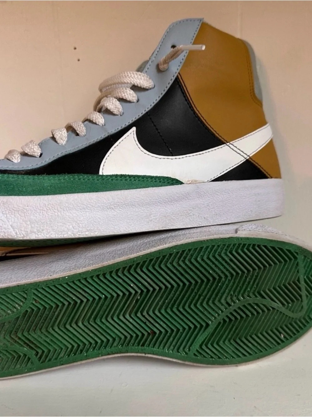BOTH pair (sizes 6.5 and 7) Nike Kids Multi-Color & Mint High-Top Sneakers